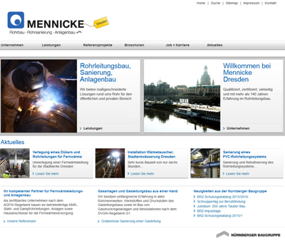 Startseite der neuen Webseite des Schwesterunternehmens der Mennicke Rohrbau GmbH.