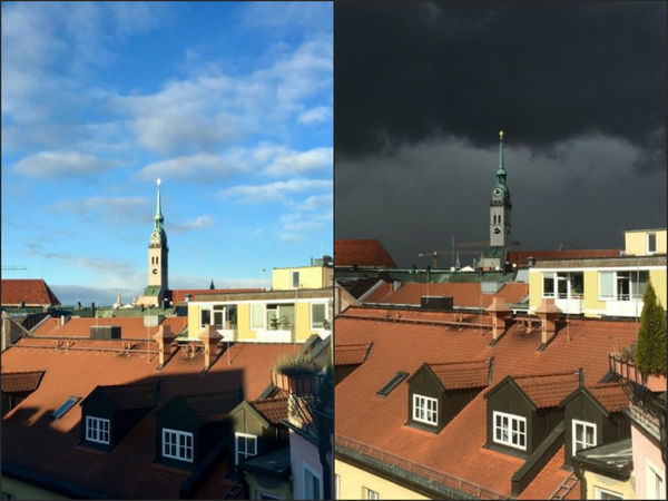 Bei Sonne und bei Regen: Mein Blick über Münchens Dächer