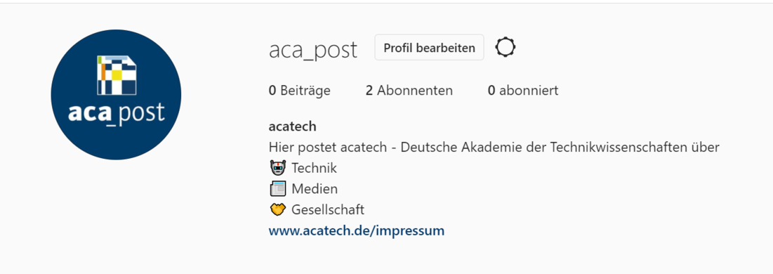 Screenshot der Instagram-Biografie von aca_post.